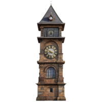 Tall Ancient Stone Clock Tower with Multiple Clocks and Windows png