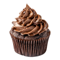 A Delicious Chocolate Cupcake with Swirled Frosting and Chocolate Sprinkles png