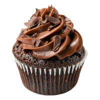 Delicious Chocolate Cupcake with Swirled Frosting and Chocolate Shavings A Sweet Treat for Chocolate Lovers png