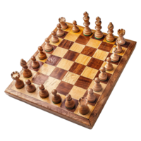A Wooden Chessboard with Chess Pieces Set Up for a Game in Progress png
