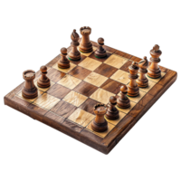 A Classic Chess Game in Progress on a Wooden Board Showing Strategic Piece Placement png
