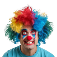 A Portrait of a Man Wearing a Colorful Clown Wig and Makeup a Festive and Playful Expression png