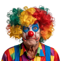 A Portrait of a Senior Citizen Dressed in a Colorful Clown Costume with a Multicolored Wig png