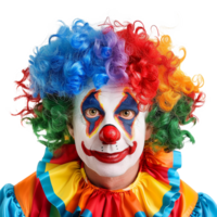 Portrait of a Colorful Clown with Multicolored Curly Wig and Festive Costume png
