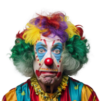 Portrait of a Senior Man Dressed as a Colorful Clown with Multicolored Wig and Makeup png
