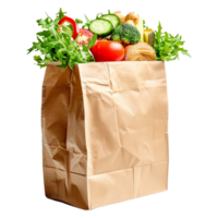Fresh Vegetables and Bread in a Brown Paper Bag Grocery Shopping Healthy Eating png
