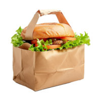 Juicy Beef Burger in a Brown Paper Bag for Takeaway Delicious Fast Food Meal png
