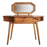 Mid Century Modern Vanity Dressing Table with Octagonal Mirror and Single Drawer png