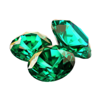 Three Vibrant Green Emeralds Sparkling Brilliantly on White Background Precious Gemstones png
