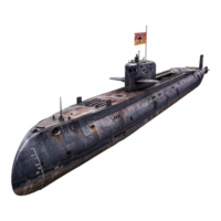 Weathered German Type IXC Uboat submarine from World War II era, showing significant rust and wear, with a swastika flag atop png