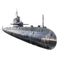 A weathered Sovietera submarine on display a historic naval vessel showing signs of age and wear png