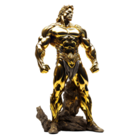 Magnificent Golden Statue of a Muscular Man Standing on a Rock Base Awe Inspiring Figure of Strength and Power png