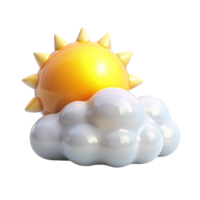 A 3D Render of a Cartoon Sun Partially Hidden Behind a Puffy White Cloud png