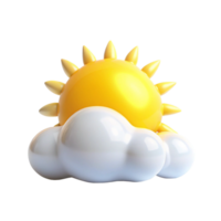 3D Render of a Cute Cartoon Sun Behind a Fluffy Cloud A Bright Yellow Sun with Spiky Rays Over a Soft White Cloud on a Black Background png