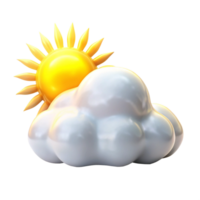 Partly Cloudy Sunny Day Weather Icon 3D Render Bright Yellow Sun White Puffy Clouds Graphic Design Element png