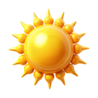 A vibrant 3D rendering of a cheerful cartoon sun with golden rays png