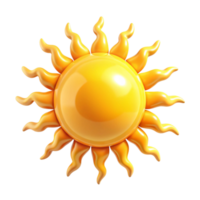A vibrant 3D rendering of a cartoon sun with wavy rays bright yellow summer icon png