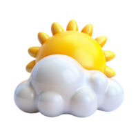 3D Render of a Cute Cartoon Sun Partly Hidden Behind a Fluffy Cloud Weather Icon Illustration png