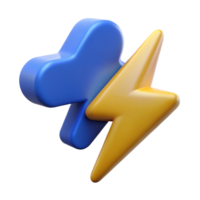 3D Render of a Blue Cloud and Yellow Lightning Bolt Combined Icon Representing Fast Cloud Computing Power png
