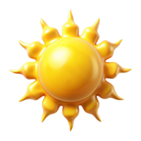 A vibrant 3D rendering of a cartoon sun with a glossy golden texture and pointed rays png