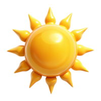 A bright yellow cartoon sun with pointed rays shining brightly on a black background a cheerful summer icon png