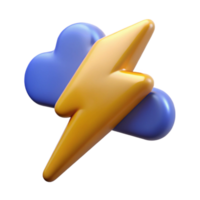 3D Render of a Yellow Lightning Bolt Through a Blue Cloud Representing Fast Cloud Computing png