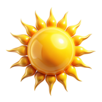 A vibrant 3D rendering of a sun with glossy golden rays radiating outwards against a black background a cheerful summer icon perfect for various applications png