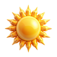 A vibrant 3D rendering of a sun with a glossy yellow finish and pointed rays png