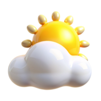 A 3D rendering of a sun peeking behind a fluffy cloud weather icon illustration graphic design png