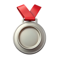 A 3D Render of a Silver Medal with a Red Ribbon a symbol of achievement and victory png