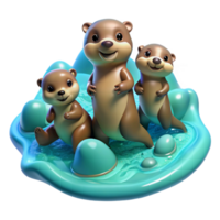 serene minimalist A Family of Playful Otters Frolicking in C png