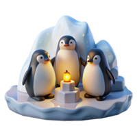 serene minimalist A Group of Penguins Huddled Together on An detailed png