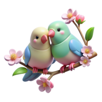 vibrant creative A Pair of Lovebirds Perched on a Flowerin high resolution png