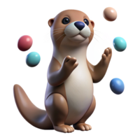 serene traditional Playful Otter Juggling Colorful Pebbles high resolution png