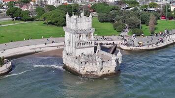 Aerial Landscape of Belem Tower at Lisbon in District of Lisbon Portugal . Famous Tourism. video