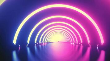 A neon tunnel with a bright light in the middle video