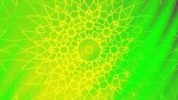 Kaleidoscope of green and yellow mandala patterns on a gradient background. Ideal for backgrounds, prints, decorations, and textile designs. video