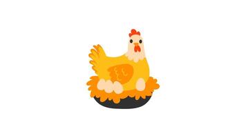 Illustration of a Cute Hen Sitting on Nest with Bright Colors and Playful Design video