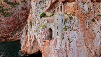 Aerial view of the historic mining port of Porto Flavia, Sardinia in Italy. video