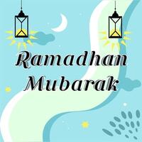 Ramadhan Mubarak layout design for salutation card or poster or sticker. Simple wallpaper with aesthetic background and soft blue vector
