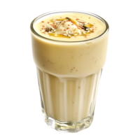 A glass of milk with a spoonful of nuts png