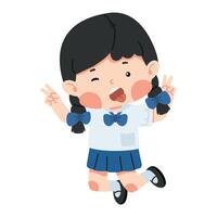 Girl is jumping and making a funny face vector