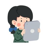 Young girl using a digital tablet vector