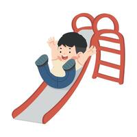 Kid playing slider happy in playground vector
