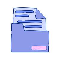 Folder with Documents Doodle style, blue folder filled with papers, symbolizing file storage and organization, ideal for business, office, and document management designs. vector