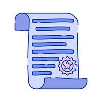 Certificate Scroll Doodle style, a rolled document with a certification badge, representing official agreements and awards, ideal for legal, academic, and business designs. vector