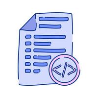 Document with Code Doodle style, a paper featuring a coding symbol, representing programming and software development, perfect for tech, IT, and digital workflow graphics. vector