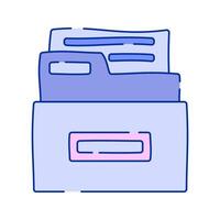 Open Archive Box Doodle style, an open document box with papers, representing data storage and record-keeping, great for business, administration, and office-related graphics. vector