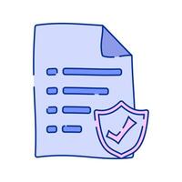 Secure Document Doodle style, a paper with a shield icon, representing security and data protection, ideal for legal, privacy, and cybersecurity-related graphics. vector
