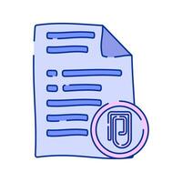 Paper with Attachment Doodle style, a document with a paperclip icon, symbolizing file attachments and organization, great for office, administration, and workflow graphics. vector